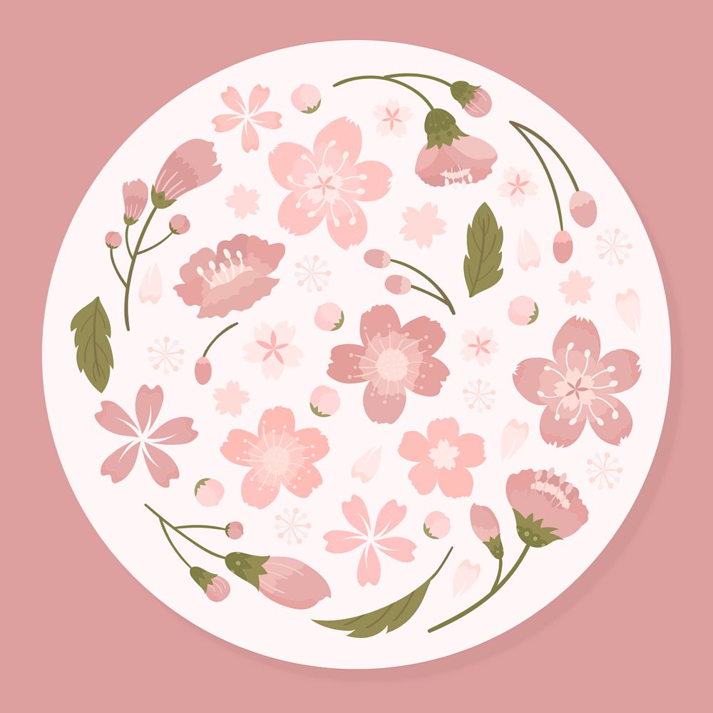 Pink flower, round editable design on simple background