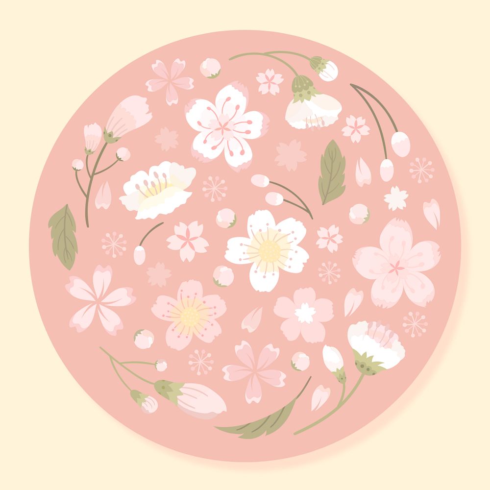 Pink flower, round editable design on yellow background