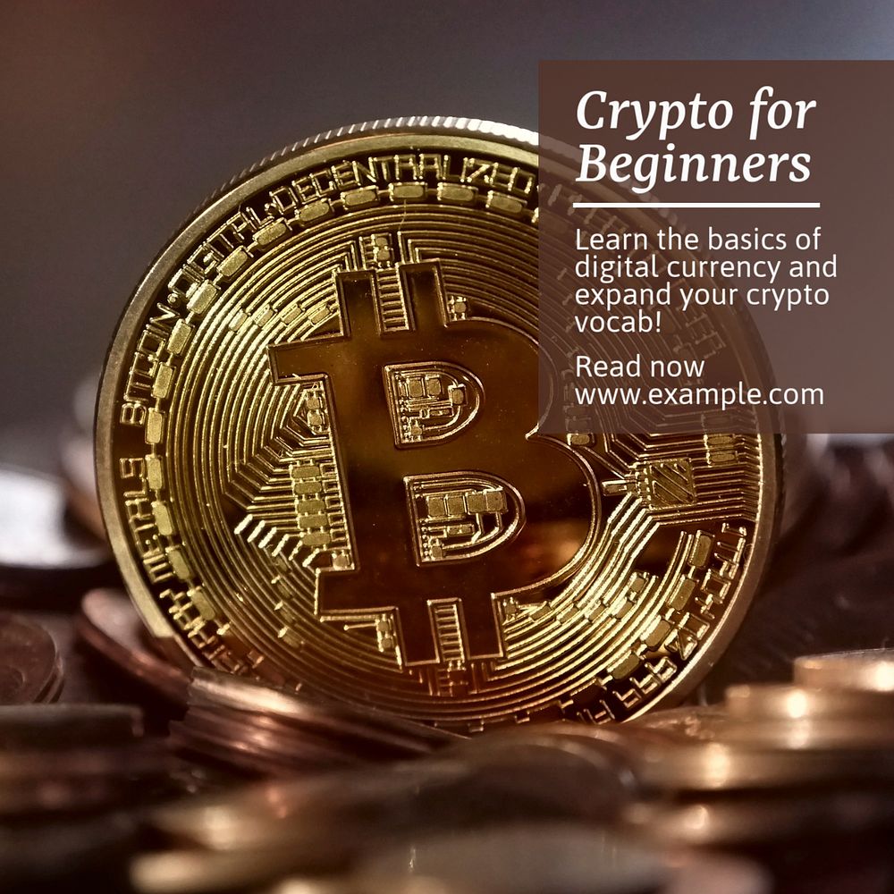 Crypto for beginners Instagram post template, editable text