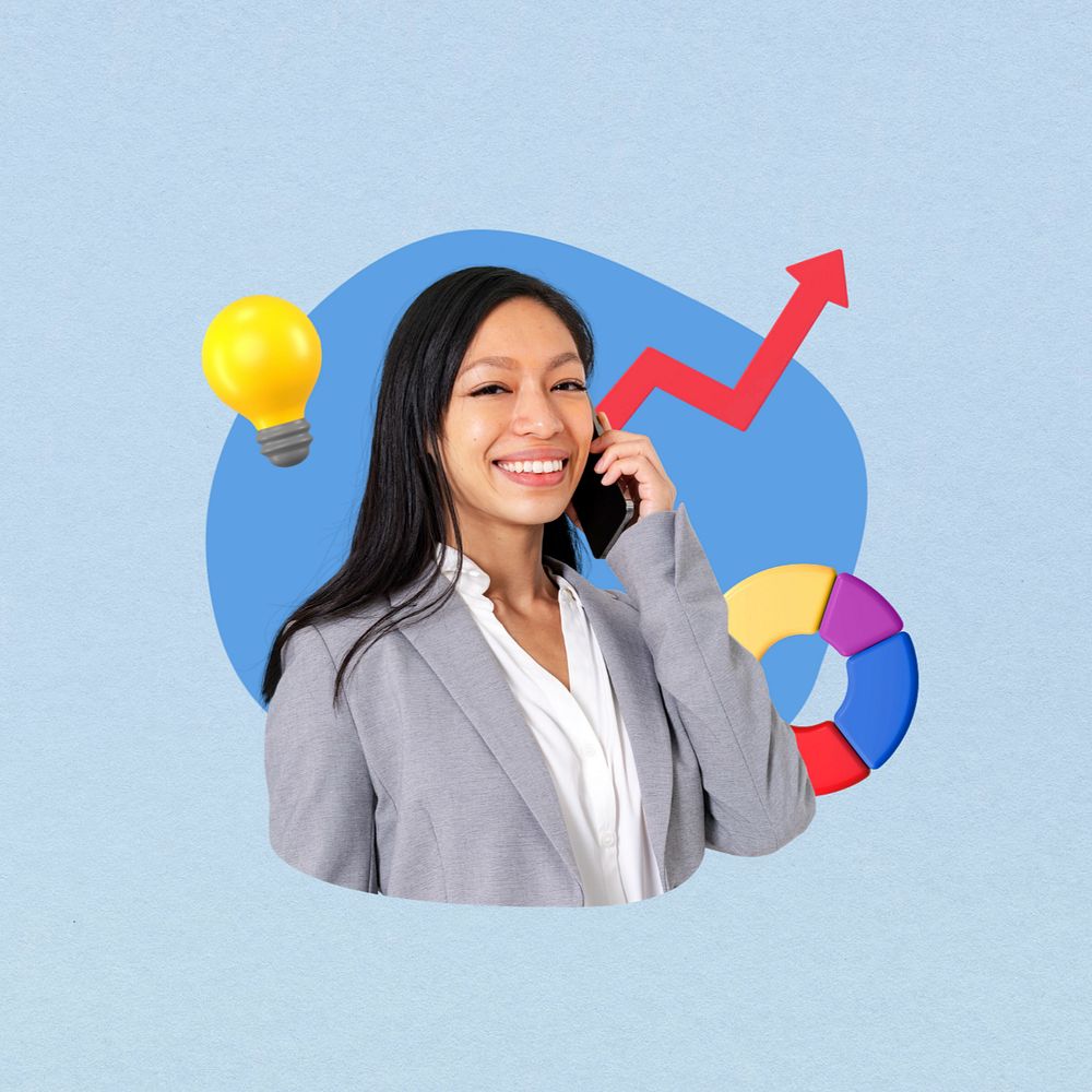 Businesswoman phone call, business growth  editable remix