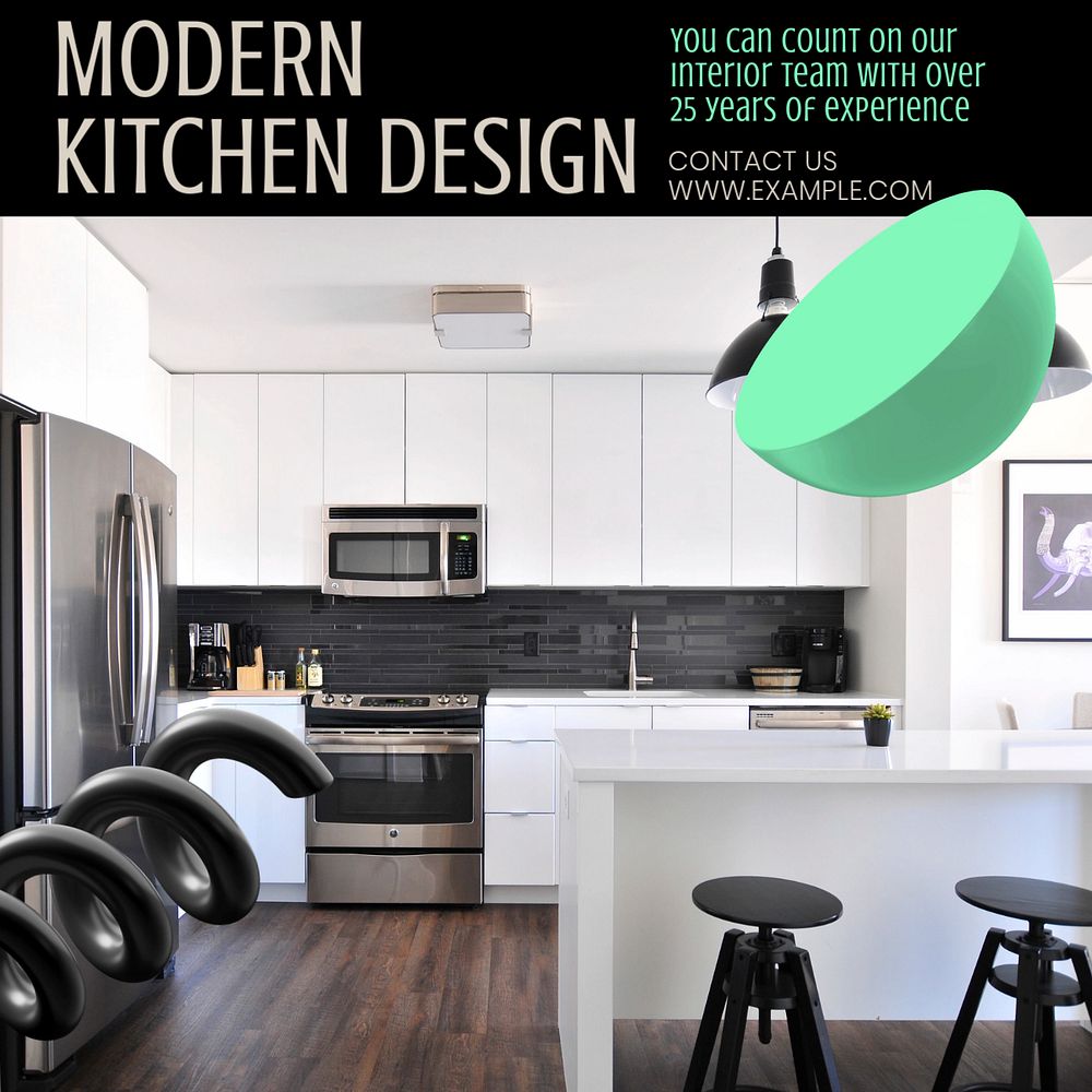 Modern kitchen design post template, editable social media design