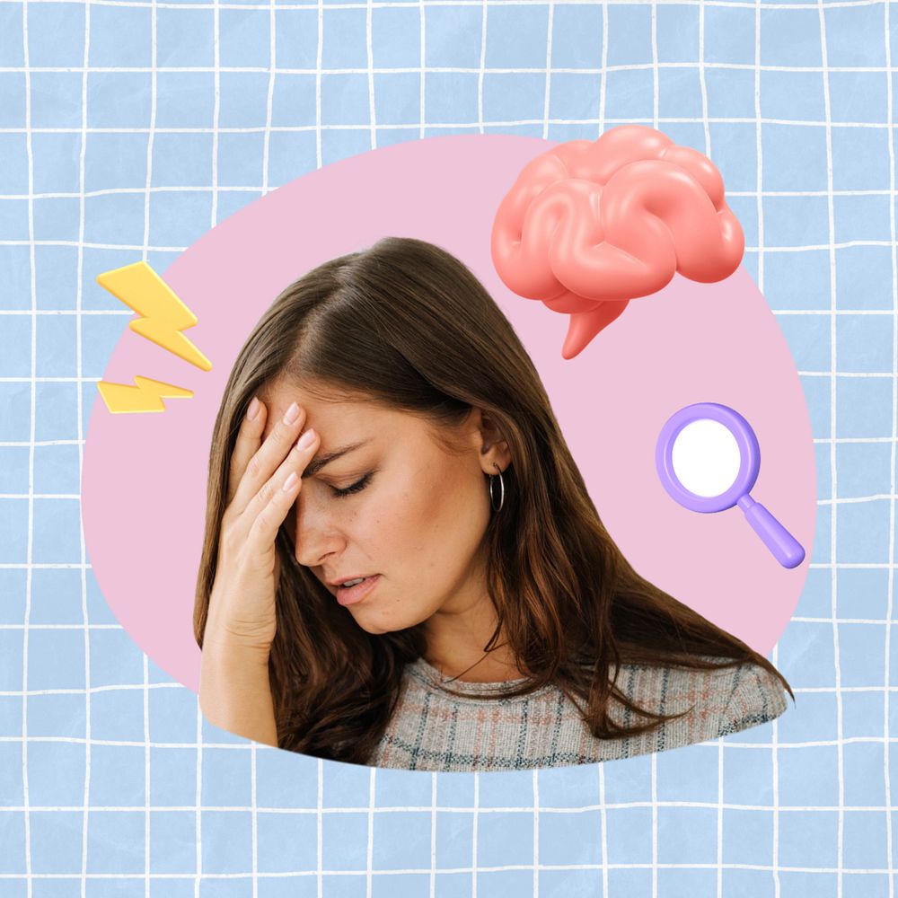 Businesswoman having headache, creative health  editable remix