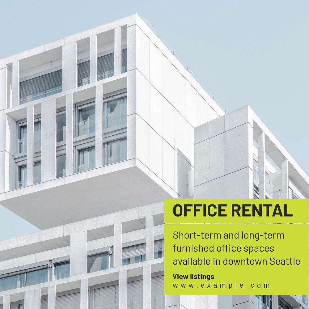 Office rental Instagram post template, editable text