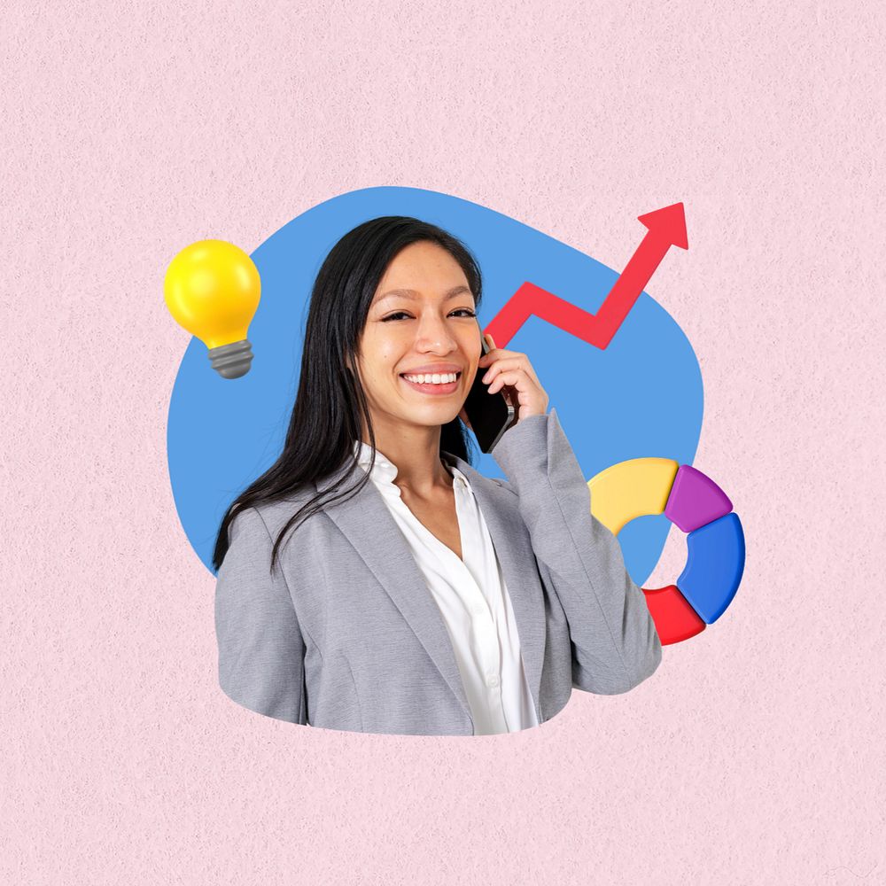 Businesswoman phone call, business growth  editable remix