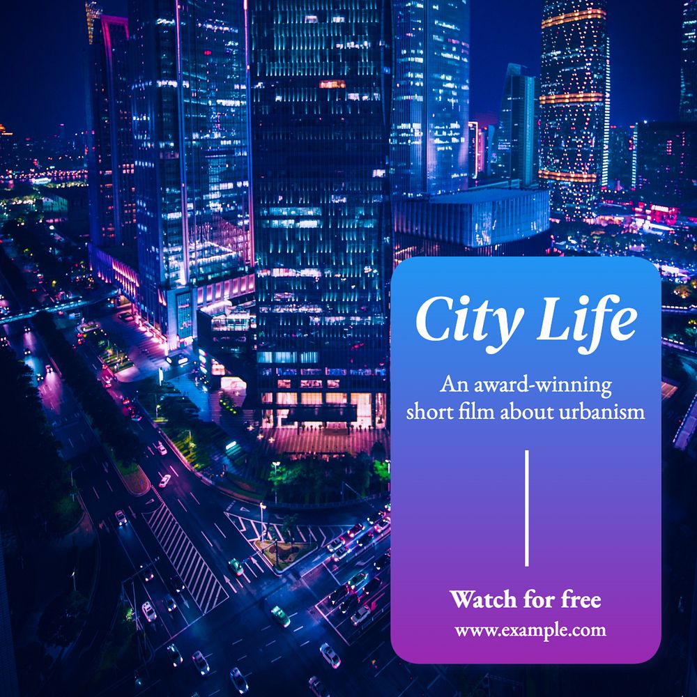 City life film Instagram post template, editable text