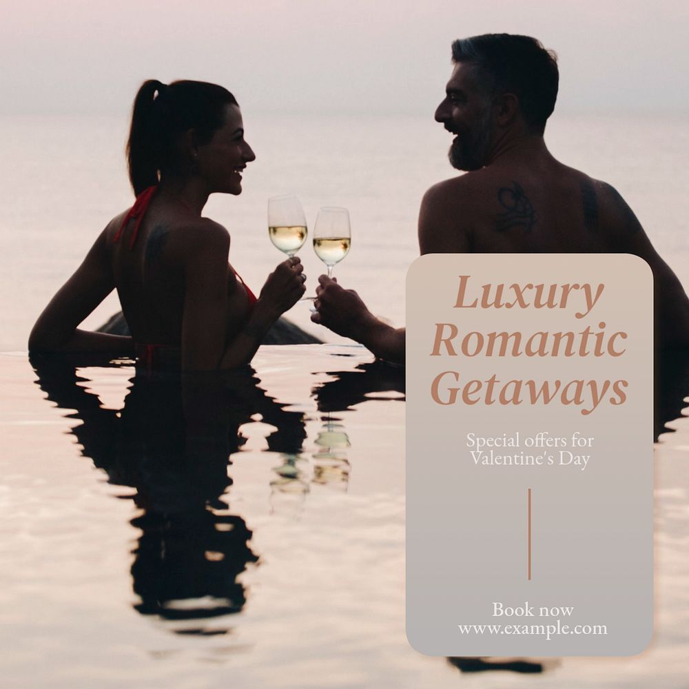 Luxury romantic getaway Instagram post template, editable text