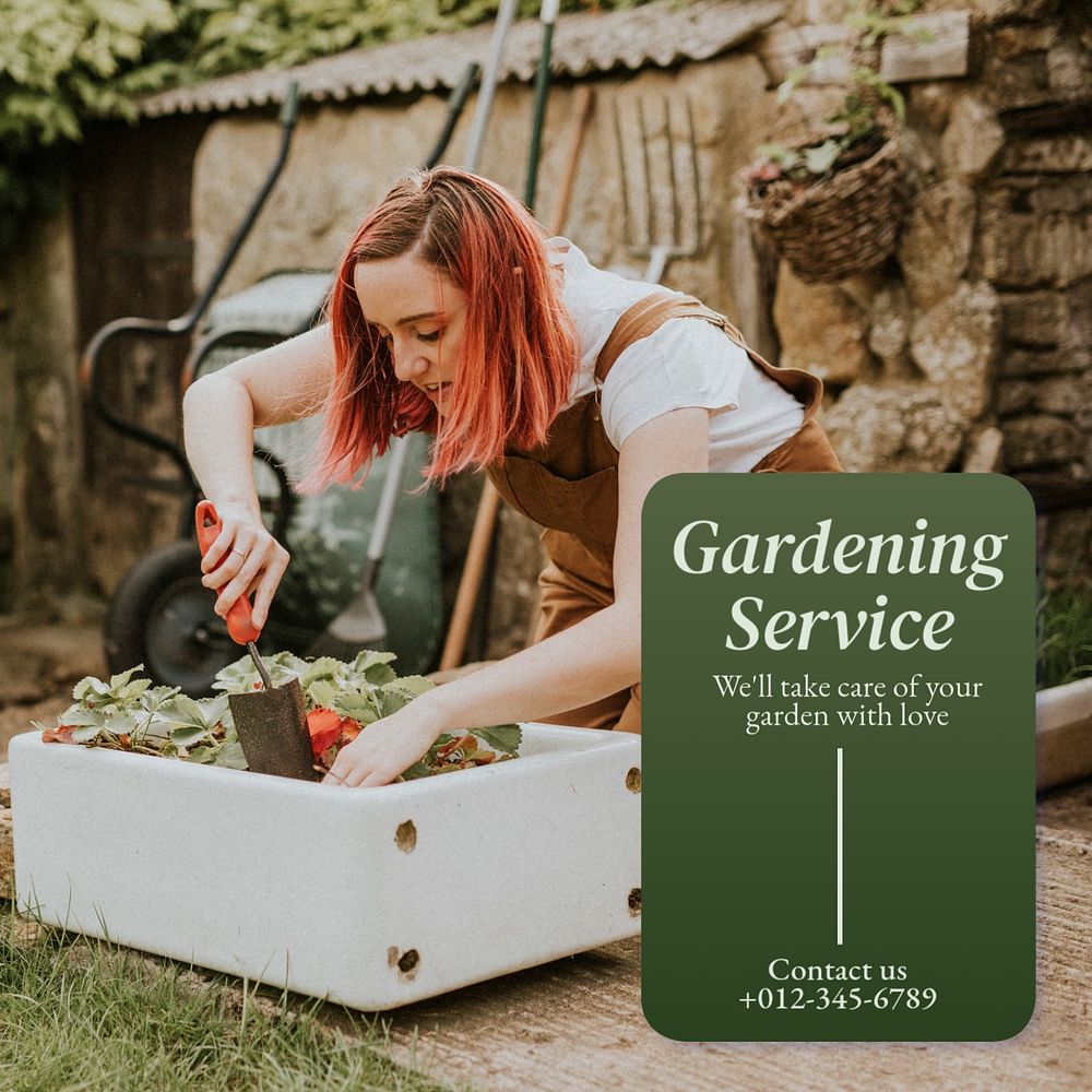 Gardening service Instagram post template, editable text