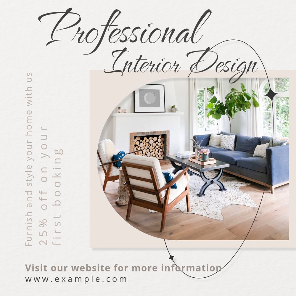 Interior consulting service Instagram post template, editable text