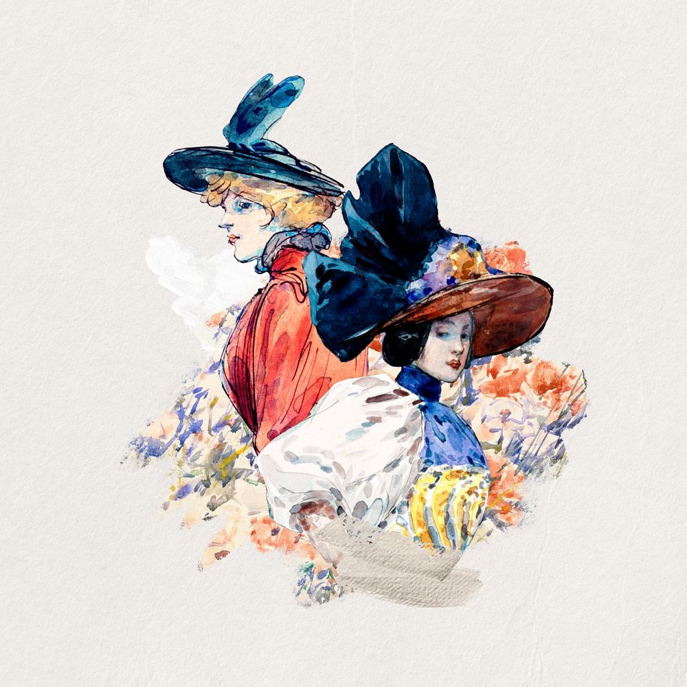 Watercolor Victorian women, editable remix design