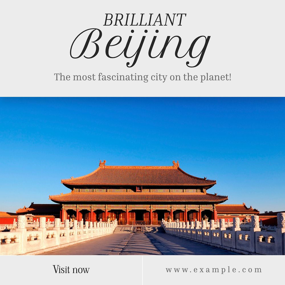 Beijing travel Instagram post template, editable text