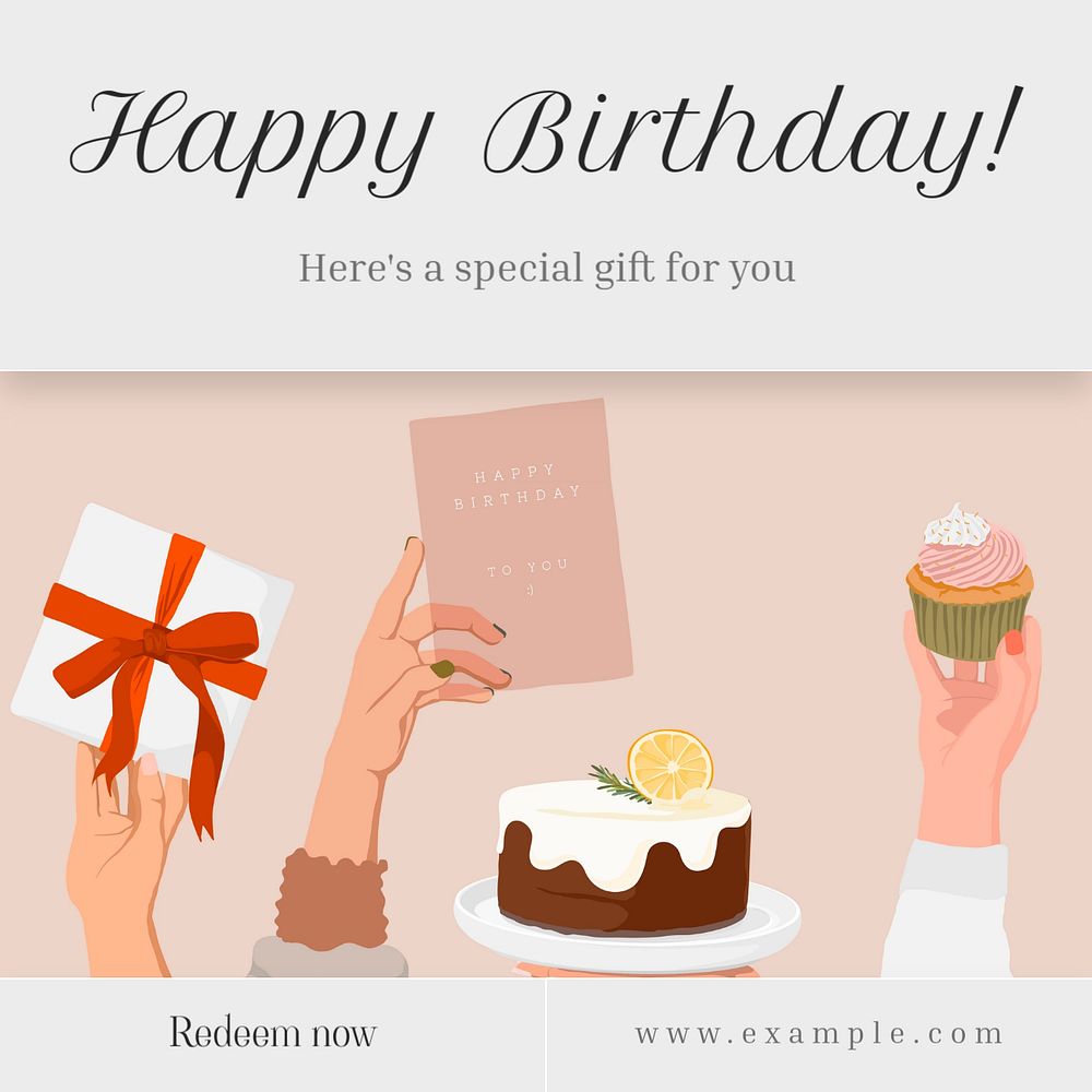 Happy birthday Instagram post template, editable text