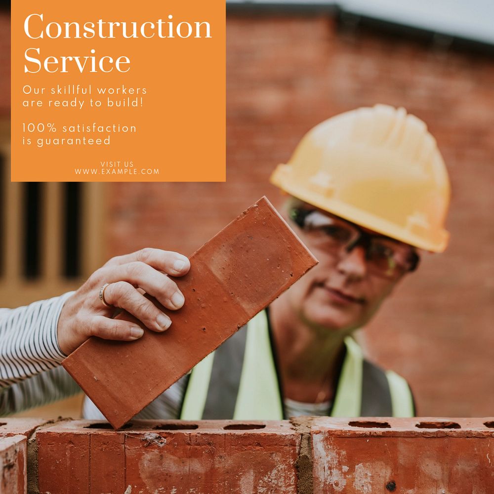 Construction service Instagram post template, editable text