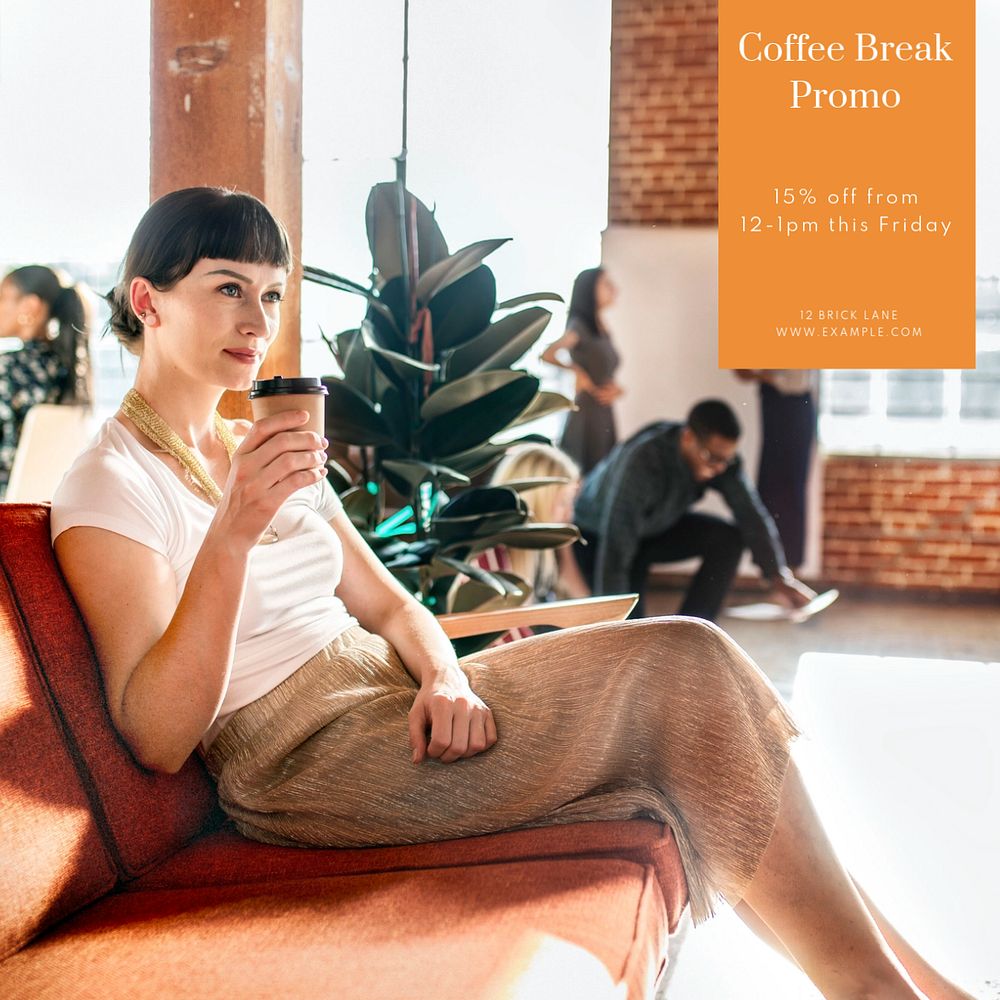 Coffee break promotion Instagram post template, editable text