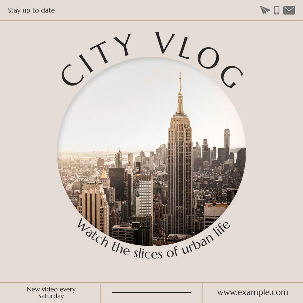 City vlog Instagram post template, editable text