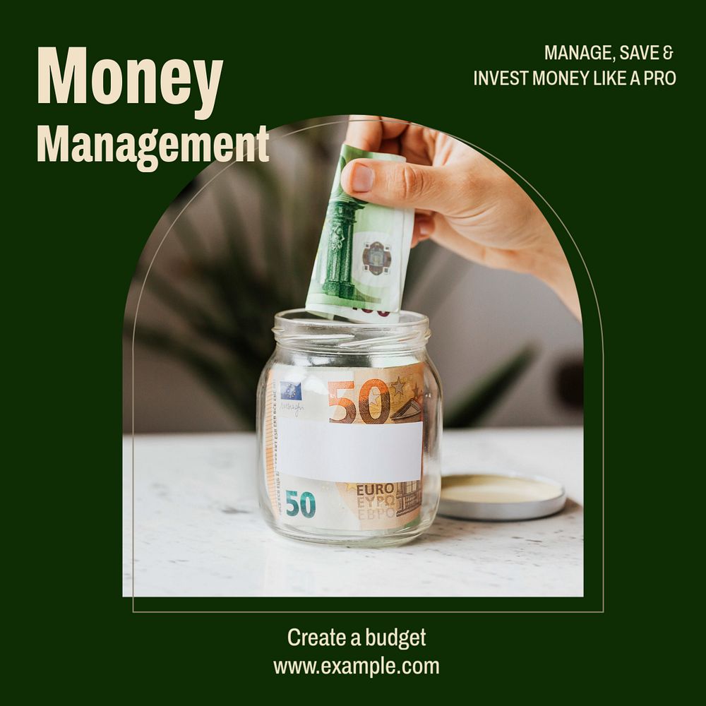 Money management Instagram post template, editable text