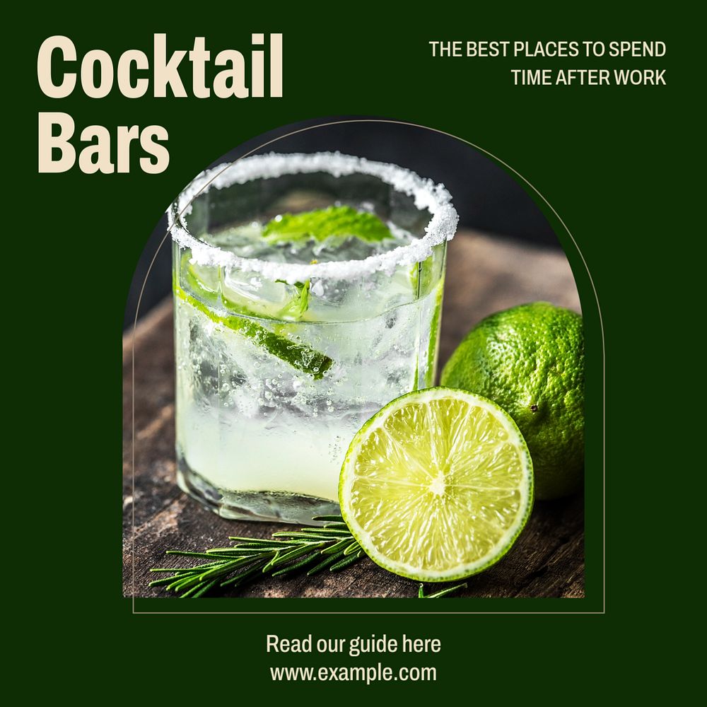 Cocktail bar  Instagram post template, editable text