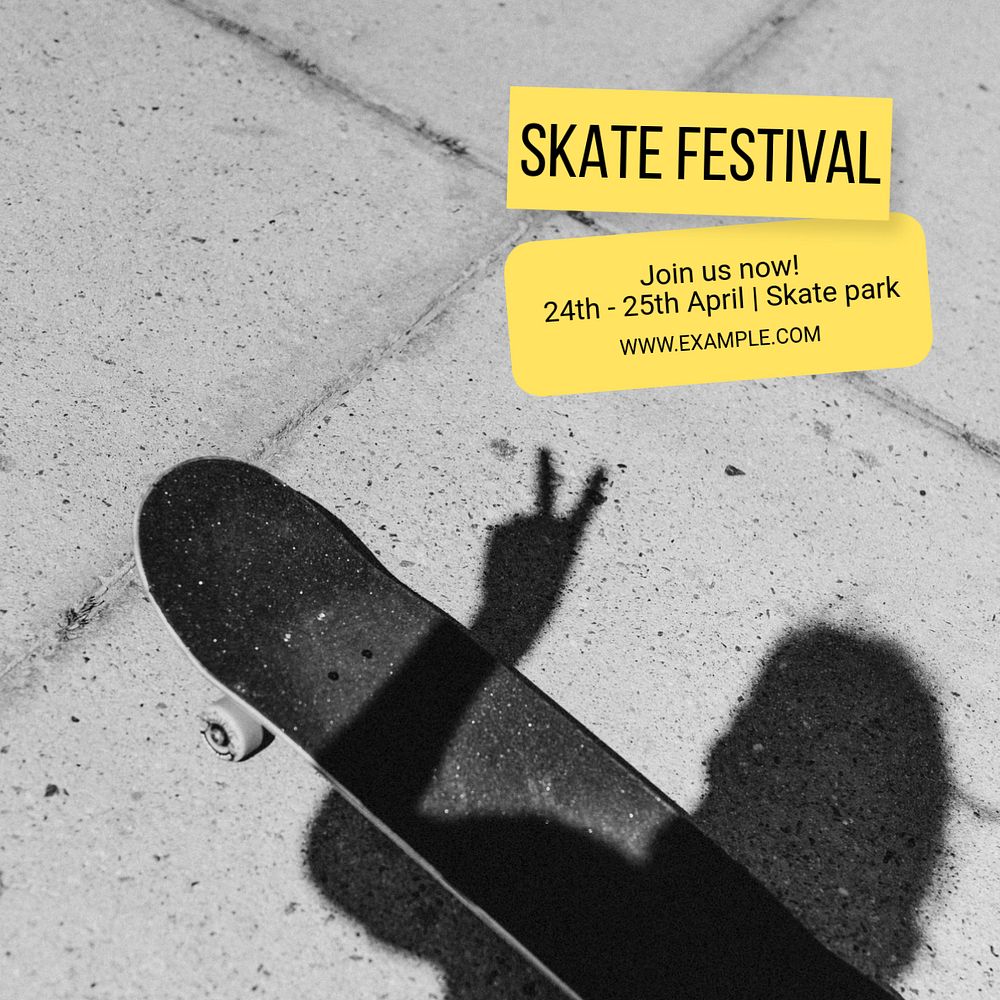 Skate festival Instagram post template, editable text