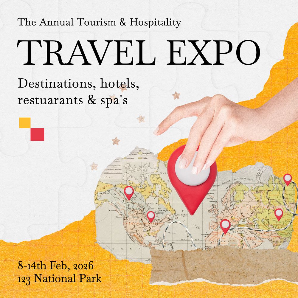 Travel expo Instagram post template, editable text