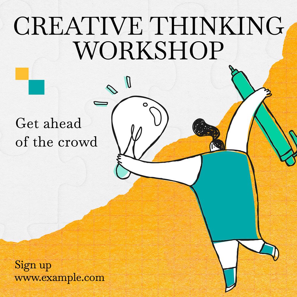 Creative thinking workshop Instagram post template, editable text