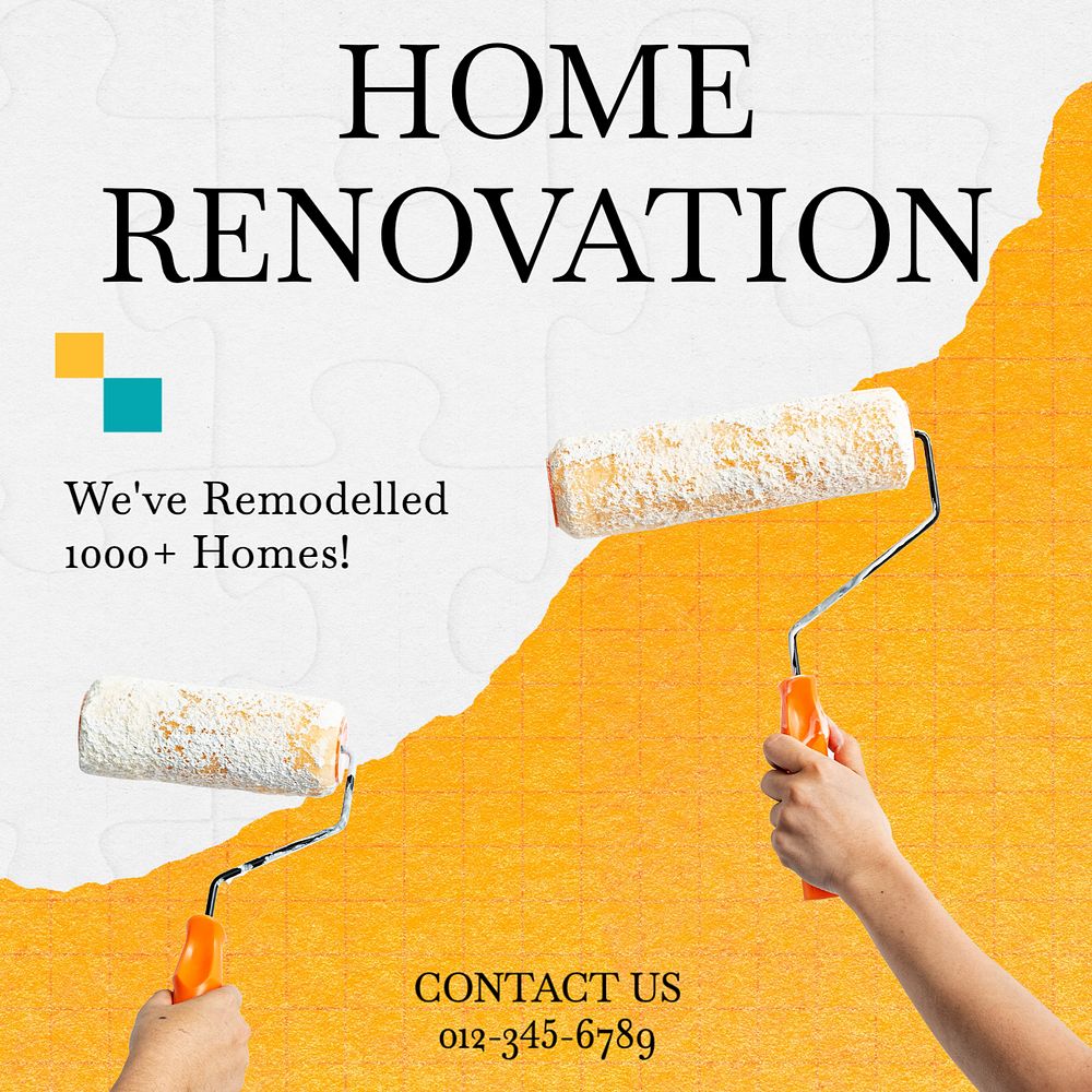 Home renovation service Instagram post template, editable text