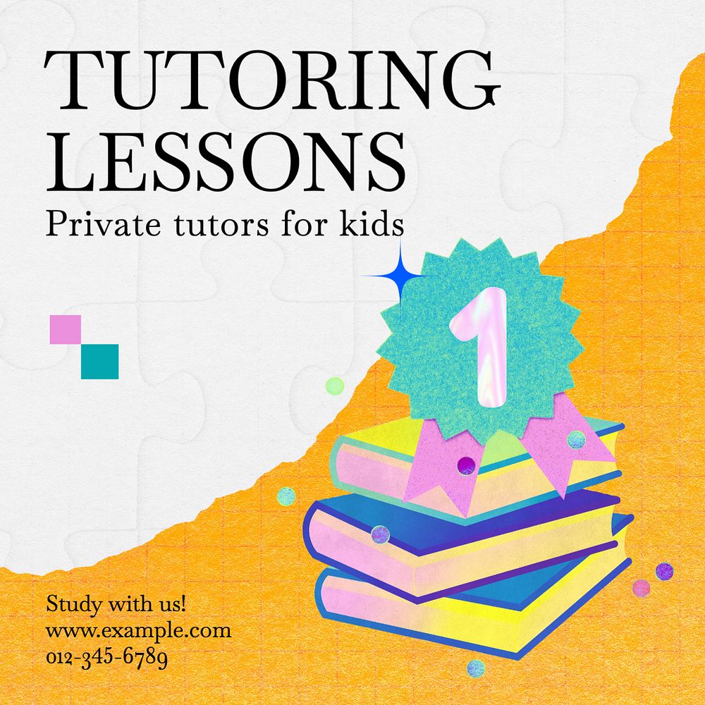 Tutoring lessons Instagram post template, editable text