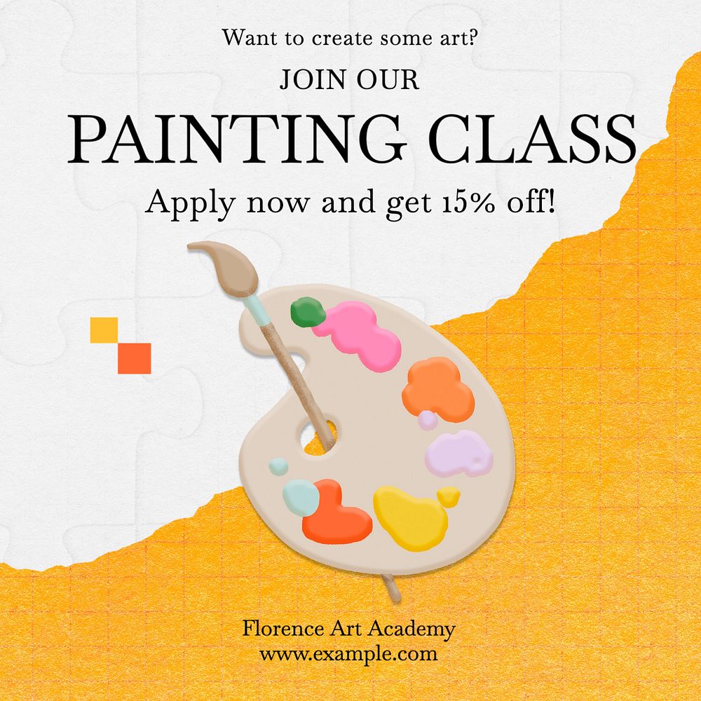 Painting class Instagram post template, editable text