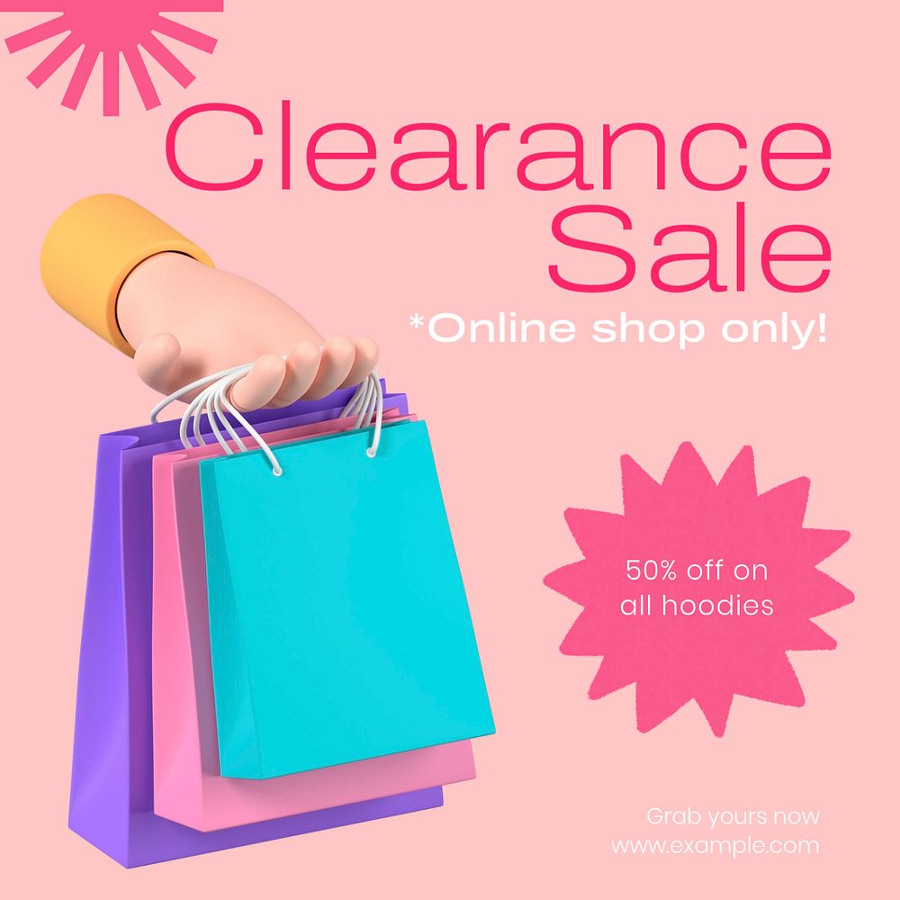 Clearance sale Instagram post template, editable text