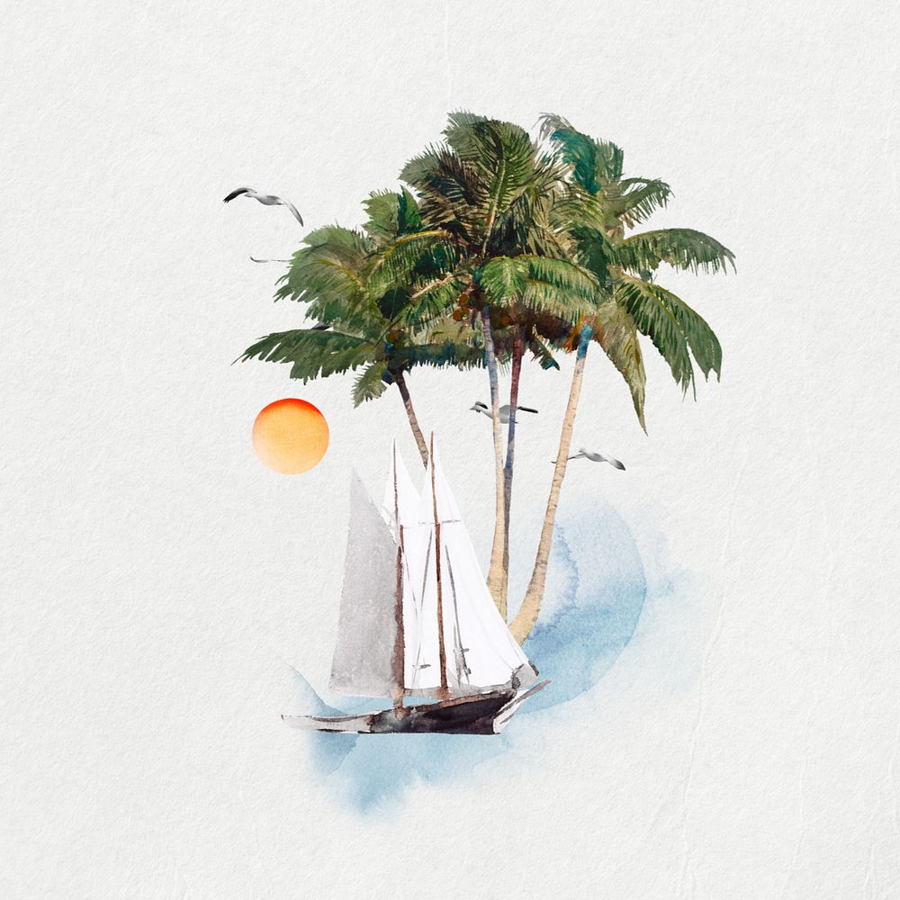 Watercolor sailboat, editable remix design