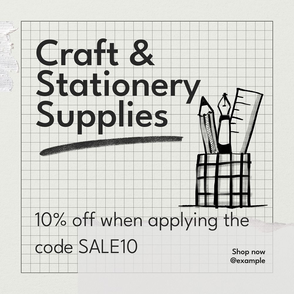 Craft & stationery shop Instagram post template, editable text