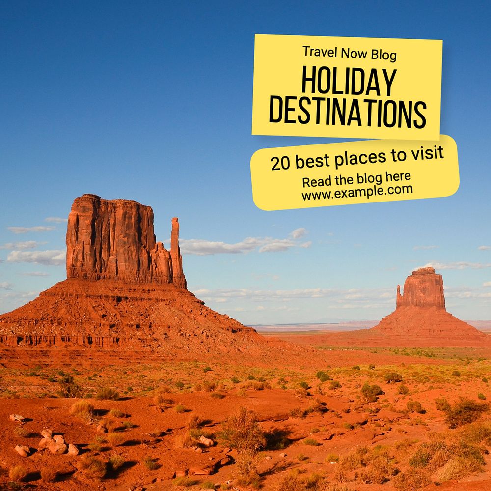 Holiday destinations Instagram post template, editable text