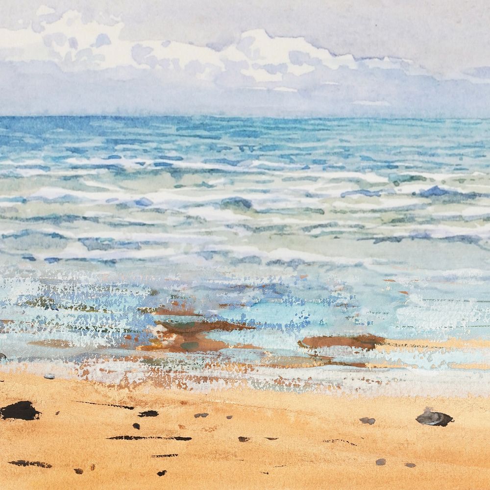 Watercolor Summer beach, editable remix design