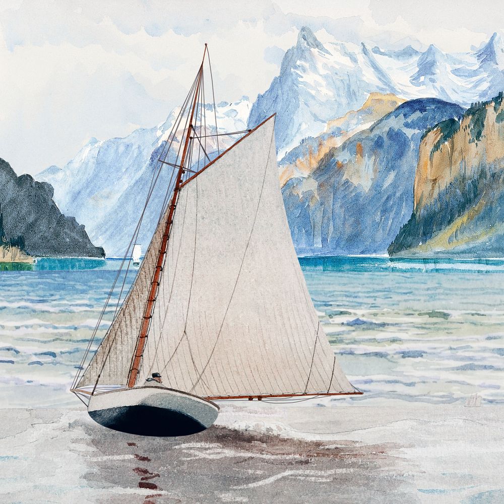 Watercolor sailboat, editable remix design