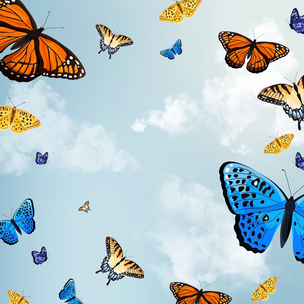 Editable butterfly sky background design