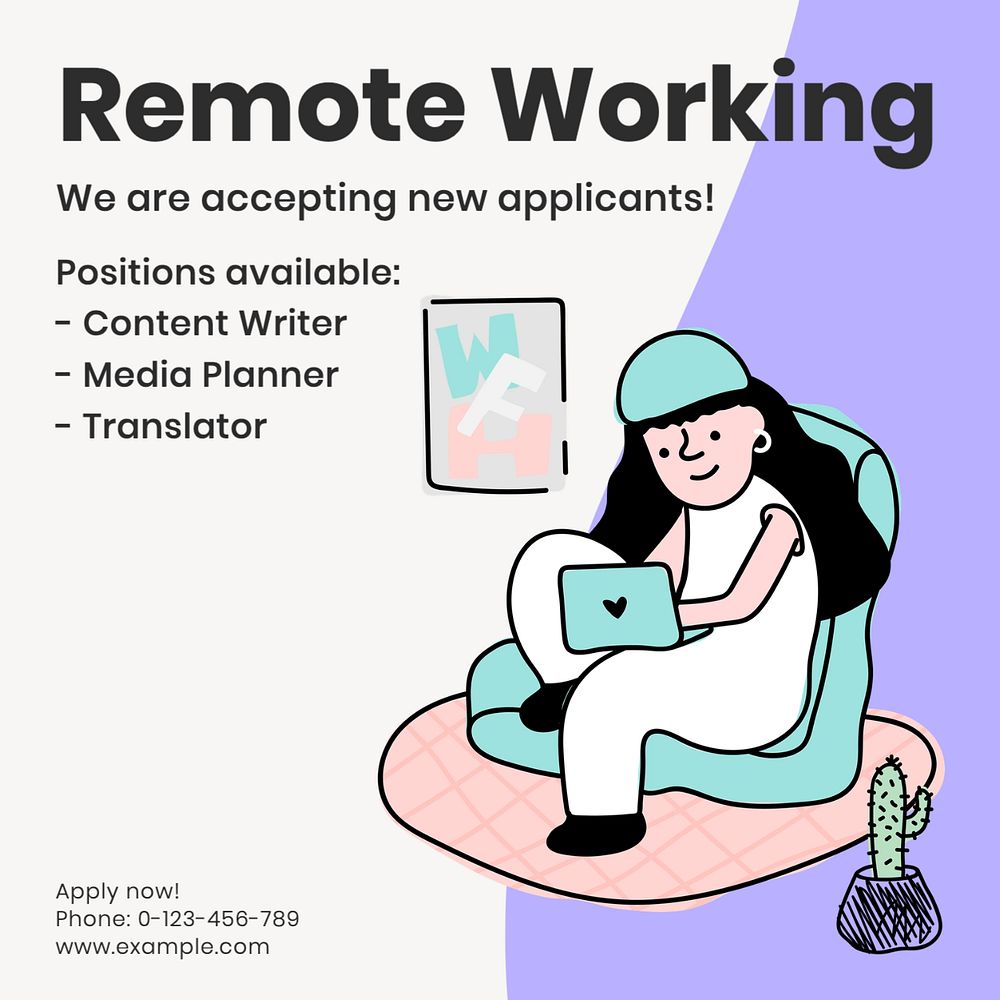 Remote working Instagram post template, editable text