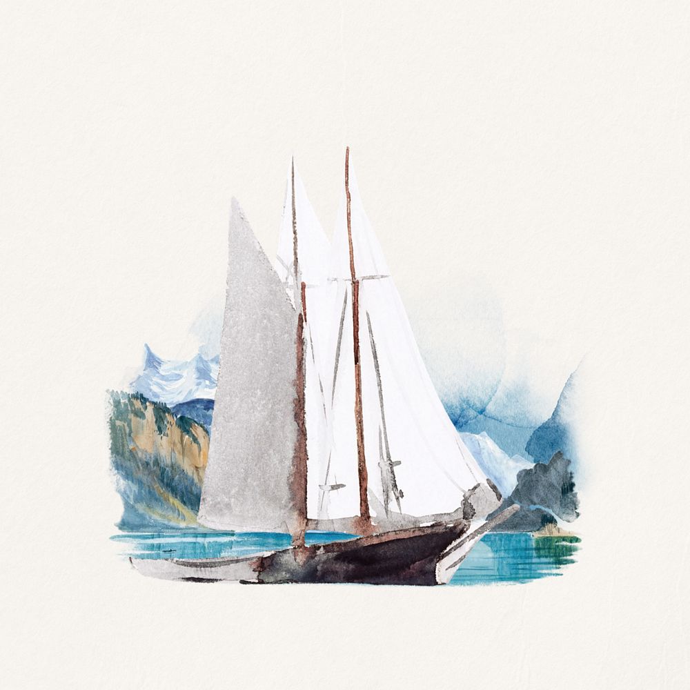 Watercolor sailboat, editable remix design