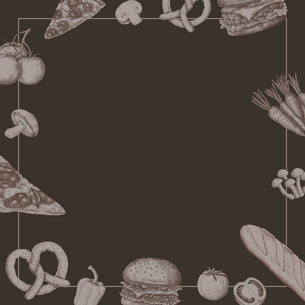 Food vintage frame on brown, editable design