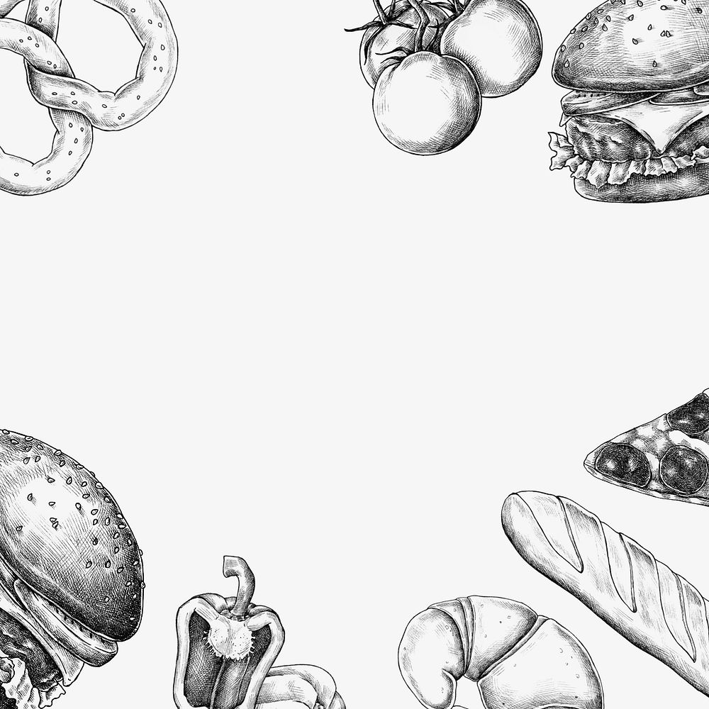 Food border illustration on white, editable design