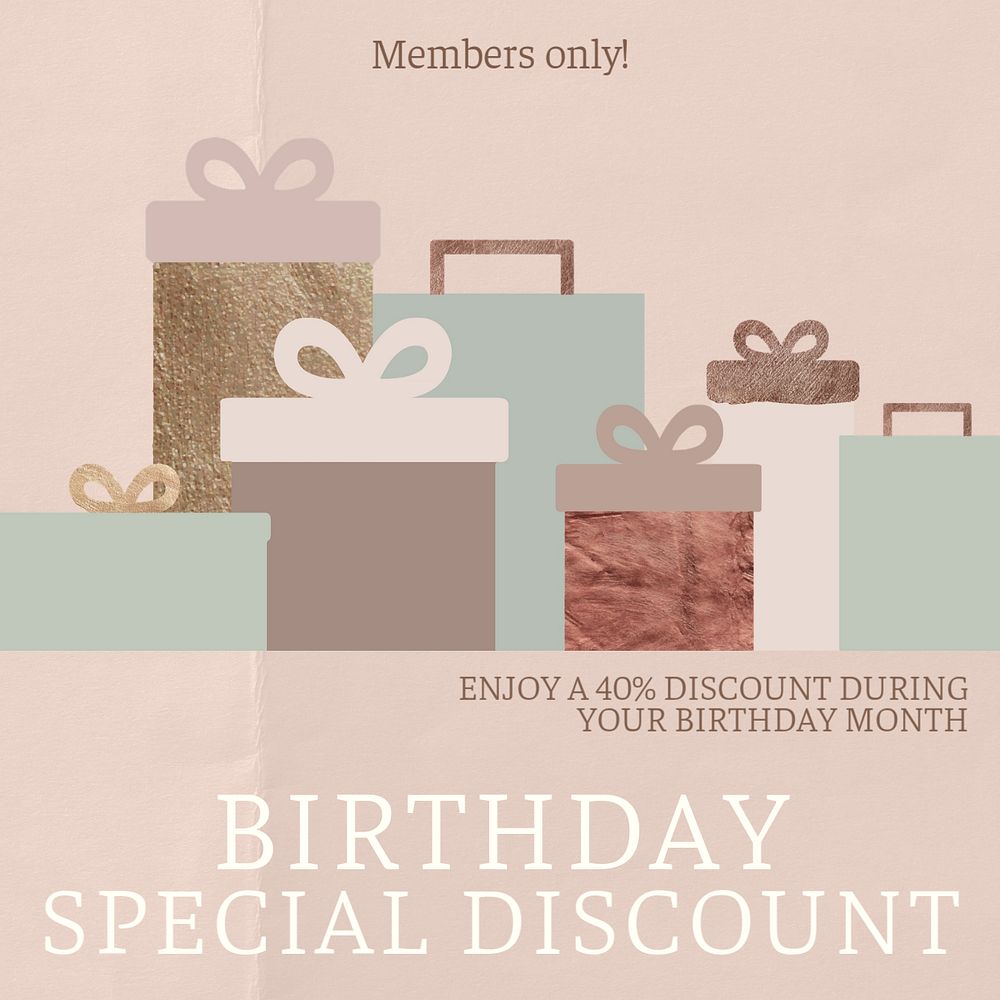 Members' birthday discount Instagram post template, editable text