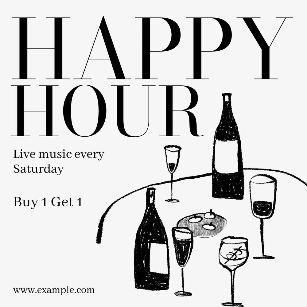 Happy hour Instagram post template, editable text