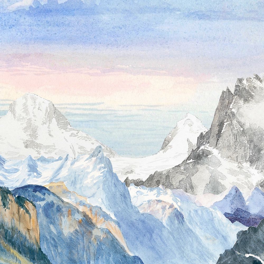 Watercolor snowy mountains, editable remix design