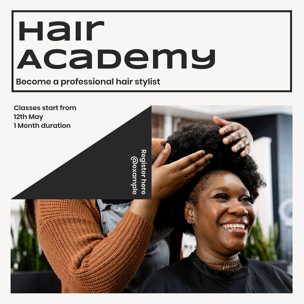 Hair academy Instagram post template, editable text