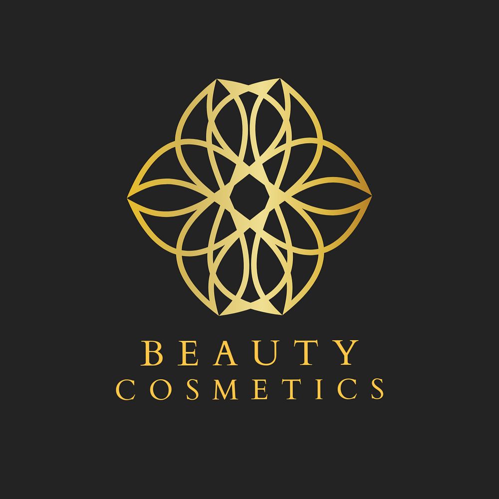 Beauty cosmetics logo template, gold flower, editable design