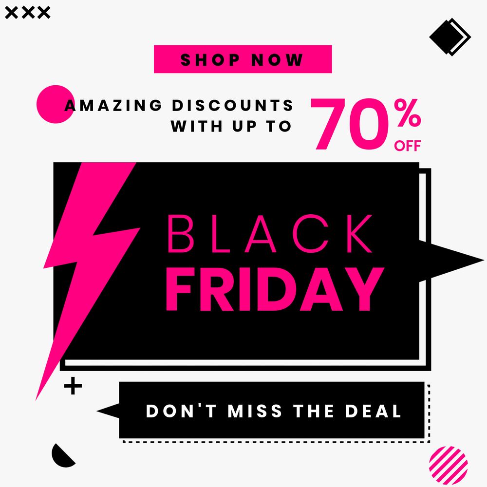 Black Friday instagram post template, pink funky design, editable text