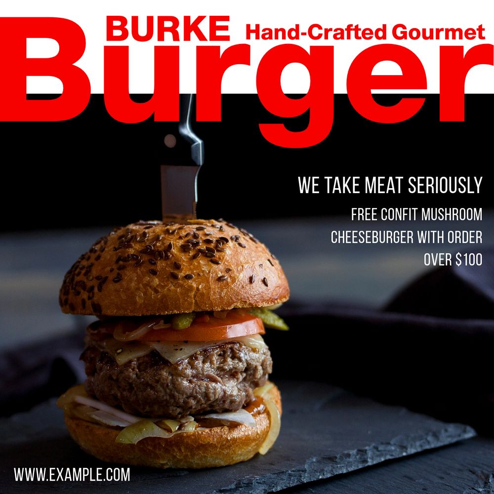 Hand-crafted gourmet Burger Instagram post template, editable design