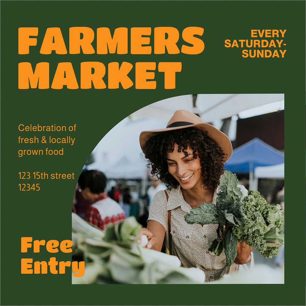 Farmers market Instagram post template, editable design