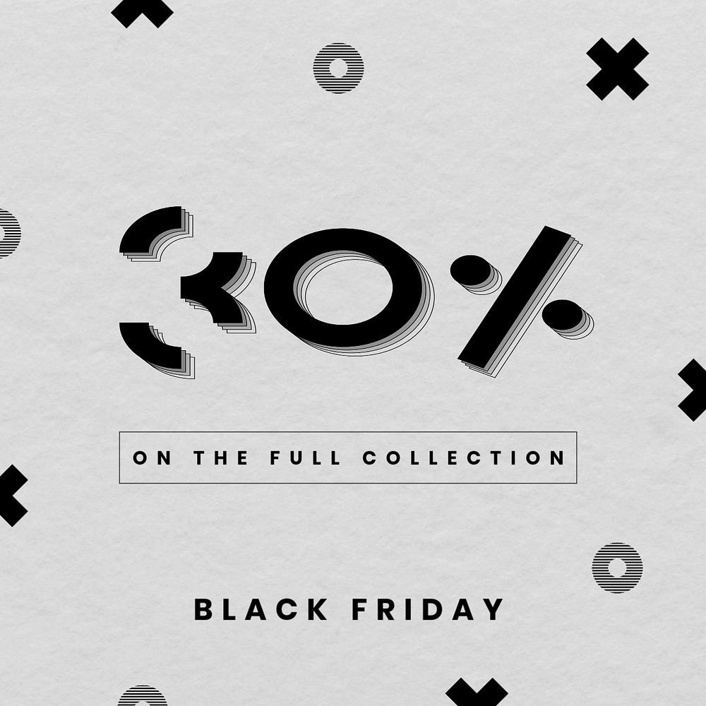 30% off instagram post template, monochrome design, editable text