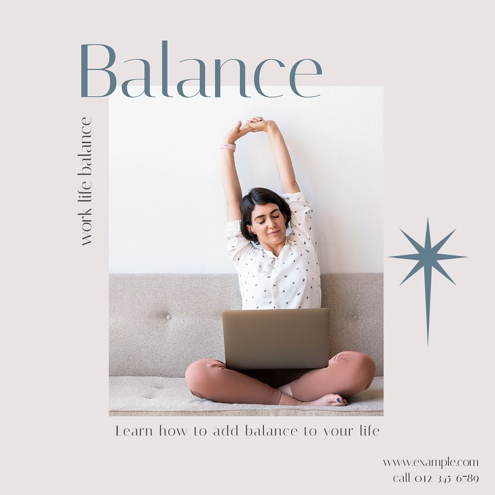 Work life balance Instagram post template, editable design