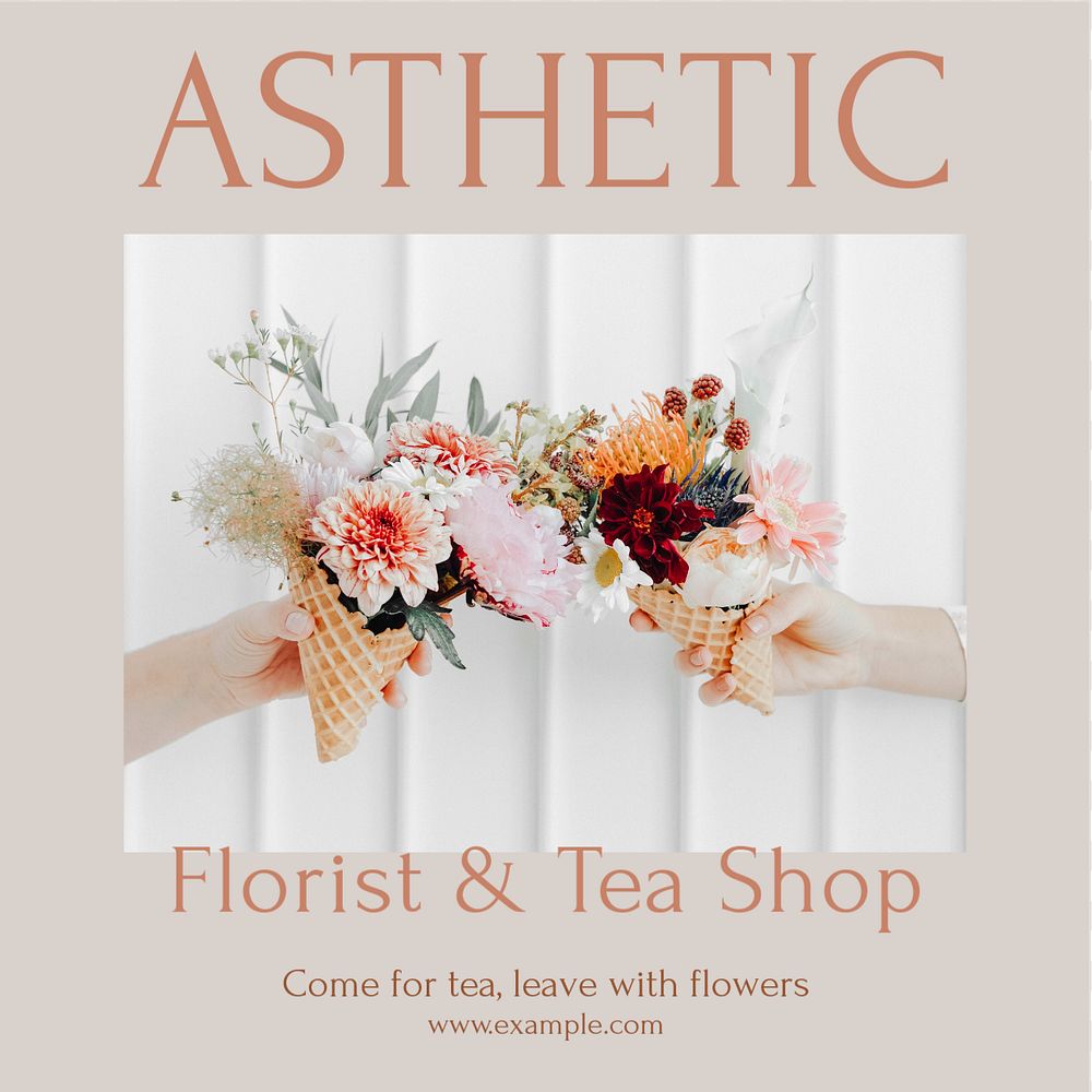 Florist and tea shop Instagram post template, editable design