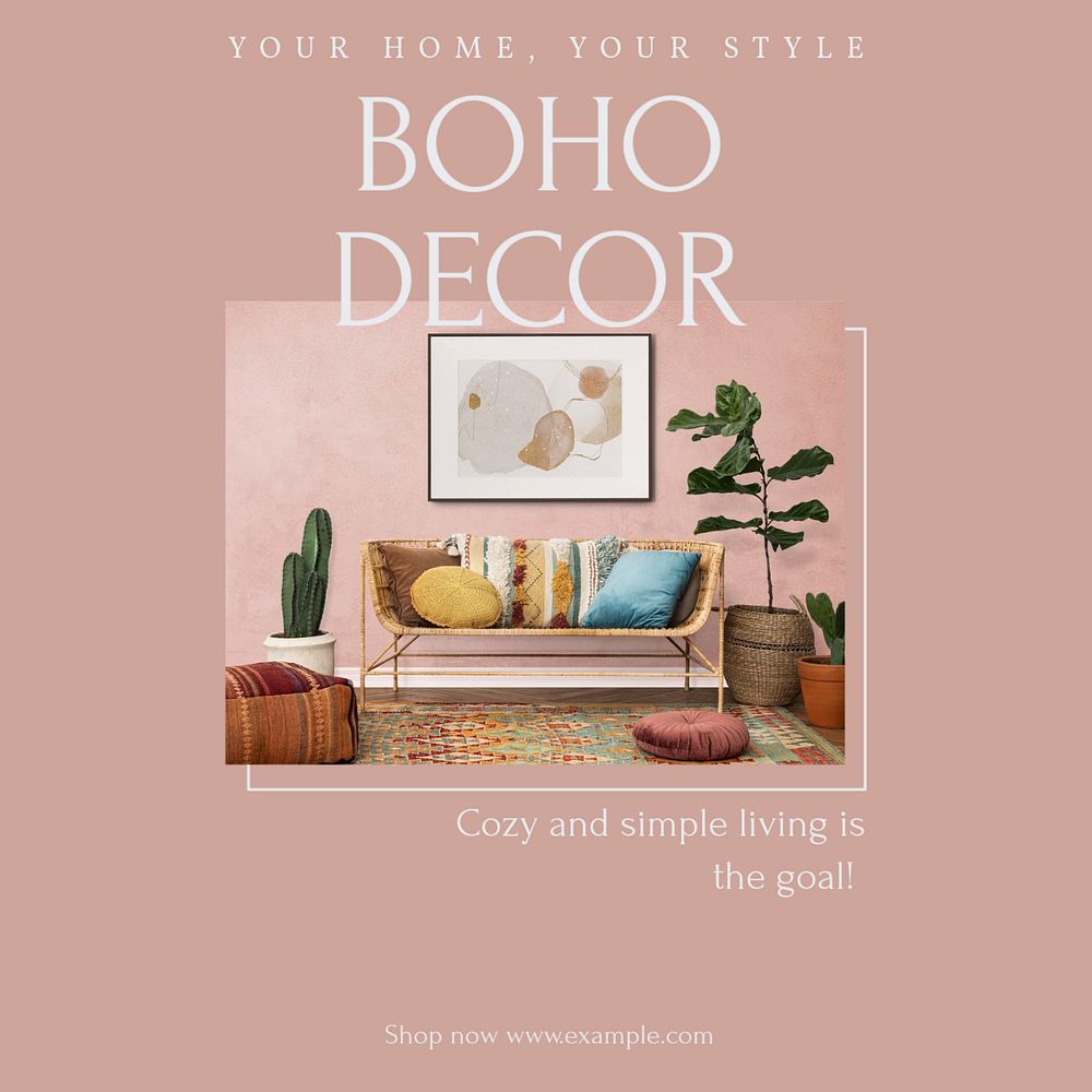 Boho decor Instagram post template, editable design