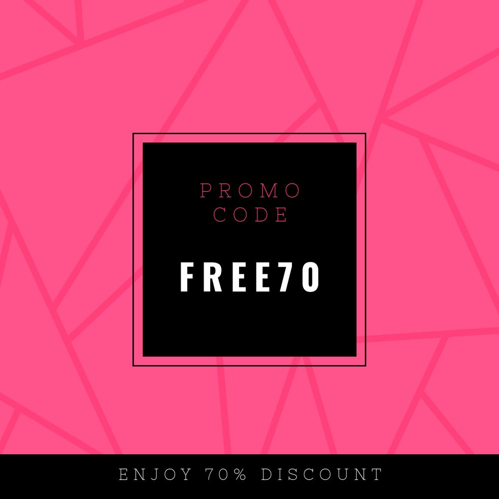 Promo code instagram post template, pink design, editable text